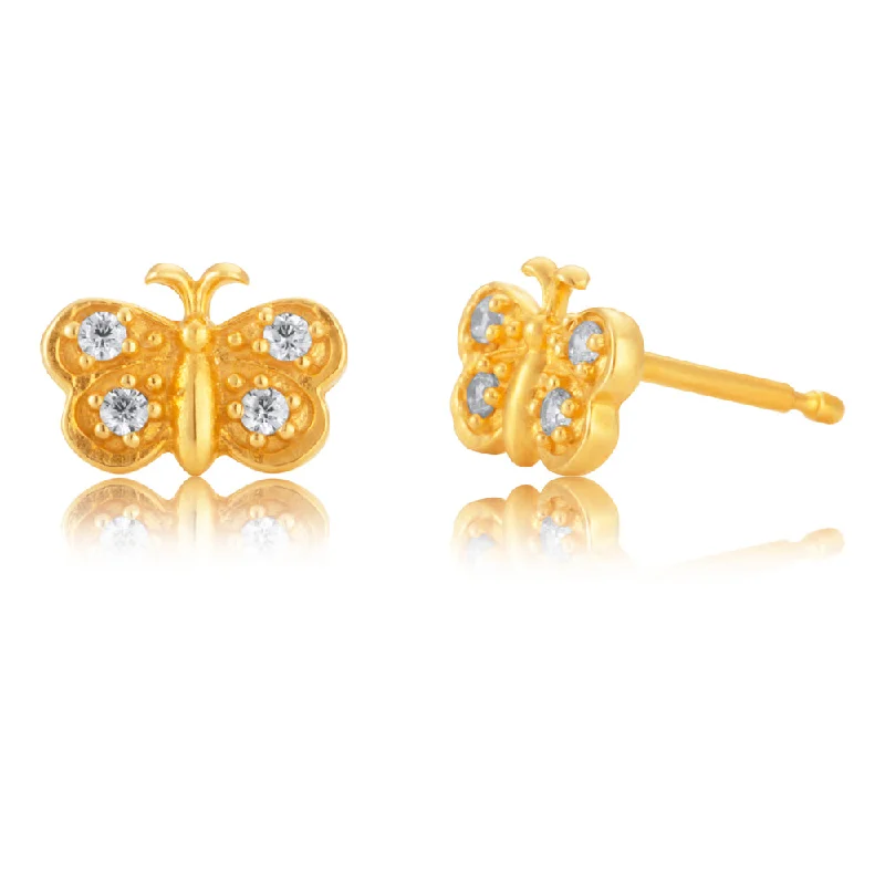 Bold Earrings For Confident Women-9ct Gold Filled Cubic Zirconia Butterfly Shape Stud Earrings