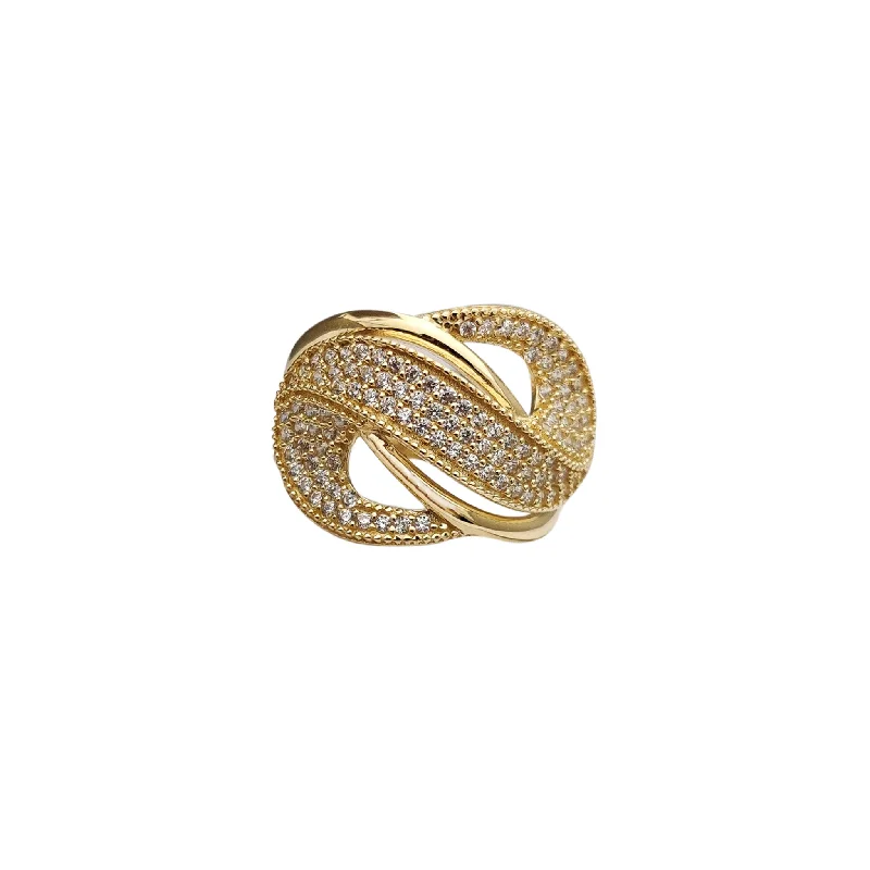 Fashionable Rings For Trendy Looks-Iced-Out Mirrored Moebius Strip Ring (14K)