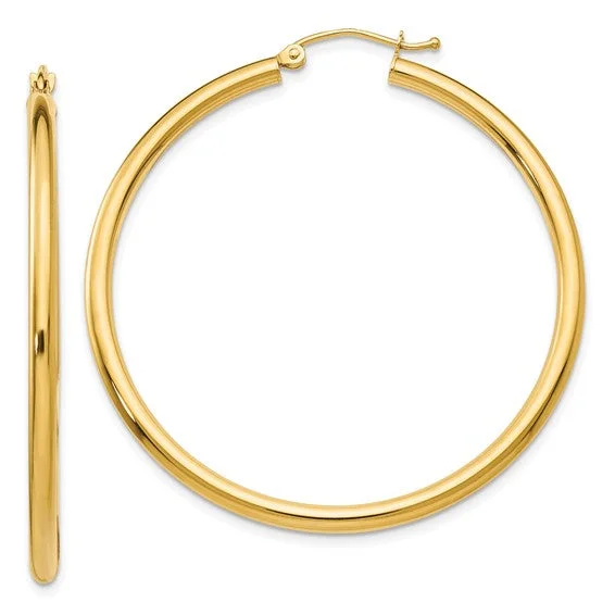 Exotic Earrings For Vacation Style-14K Yellow Gold 2.5MM Large Tube Hoop Earrings