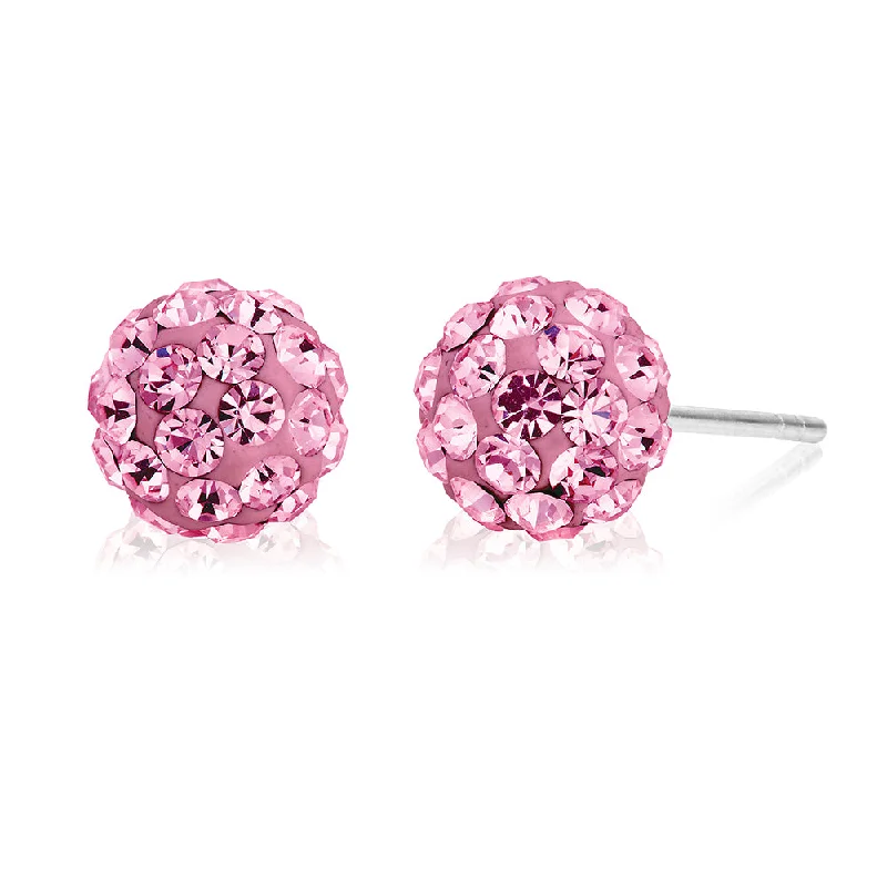 Dazzling Earrings For Party Time-Sterling Silver Crystal Pink Stud Earrings