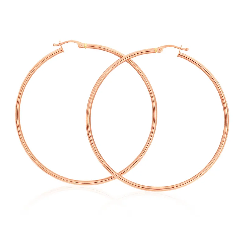 Retro Earrings For Old School Style-9ct Rose Gold Plain 50mm Hoop Earrings European made