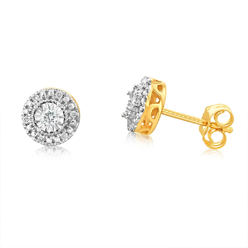 Unique Statement Earrings For Bold Fashion-9ct Yellow Gold 1/10 Carat Diamond Round Stud Earrings