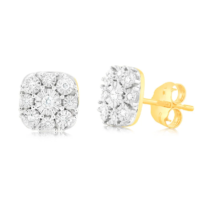 Cute Earrings For Teen Girls-9ct Yellow Gold Diamond Stud Earrings with 18 Brilliant Cut Diamonds