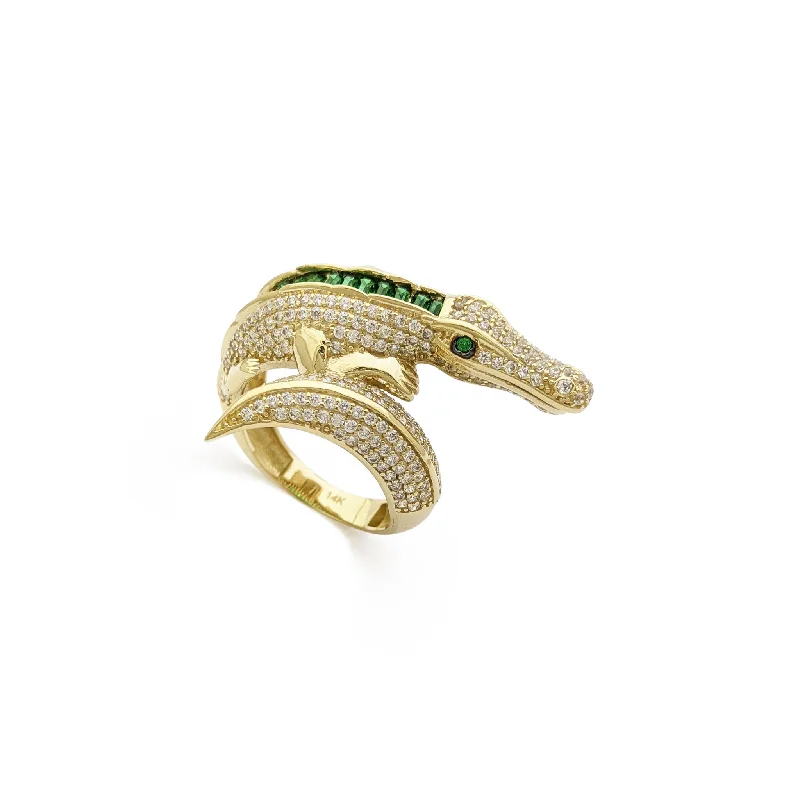 Colorful Diamond Rings For Fun Glam-Iced-Out Crocodile Wrap-Around Ring (14K)