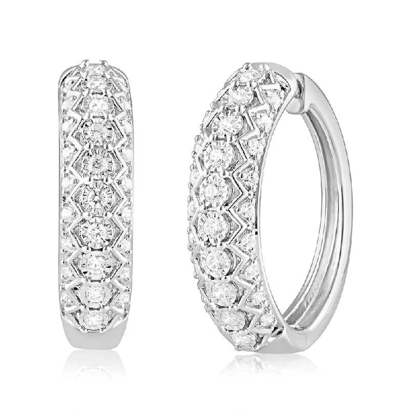 Custom Handmade Earrings-Sterling Silver 0.45 Carat Diamond Hoop Earrings with 56 Round  Diamonds