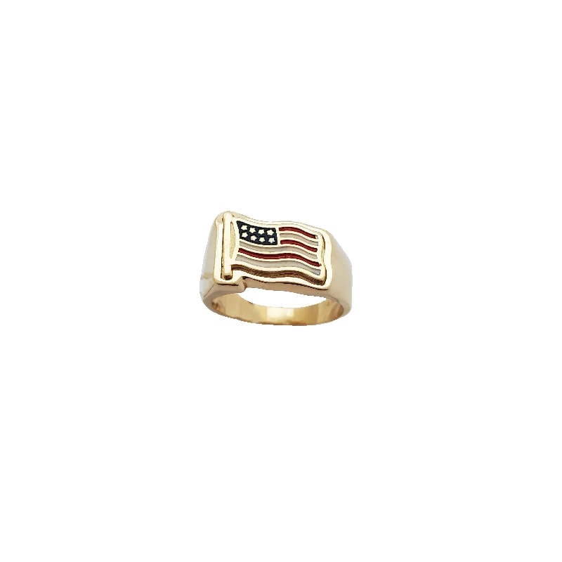 Stylish Wedding Bands For Modern Couples-American Flag Ring (14K)