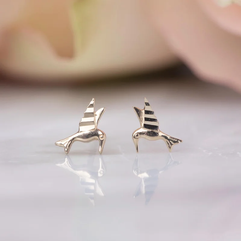 Best Earrings For Sensitive Ears-14kt Gold Hummingbird Studs