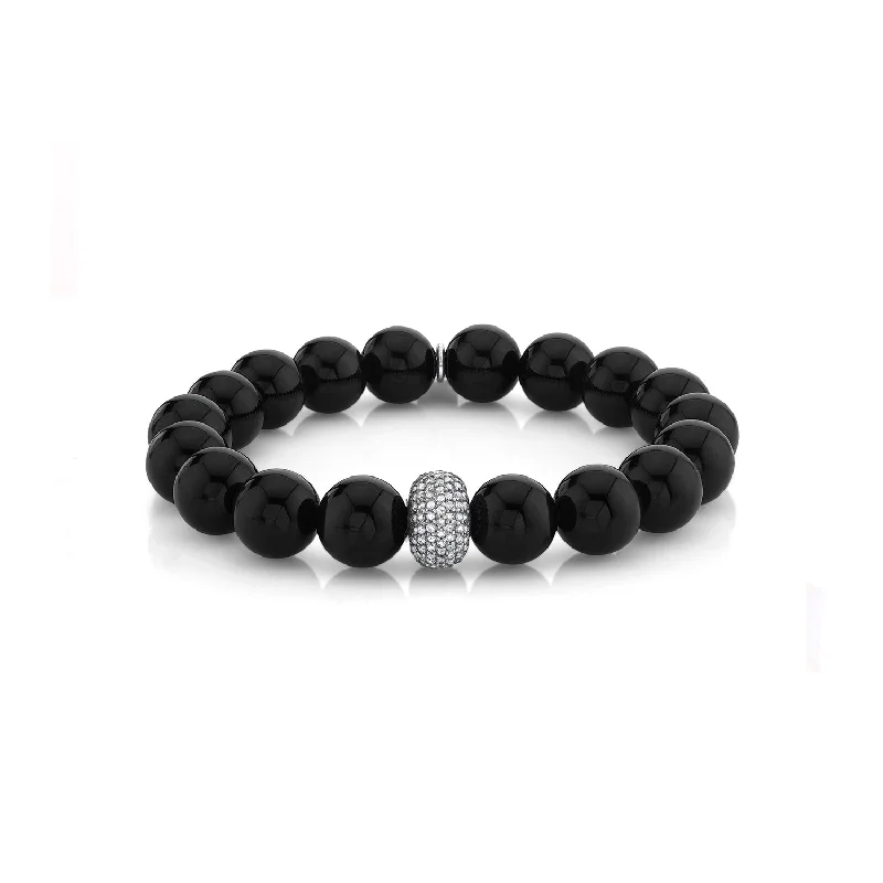 Gorgeous Custom Birthstone Bracelets For Personalized Glam-Black Onyx Bracelet With Diamond Donut - 10mm  B0000401