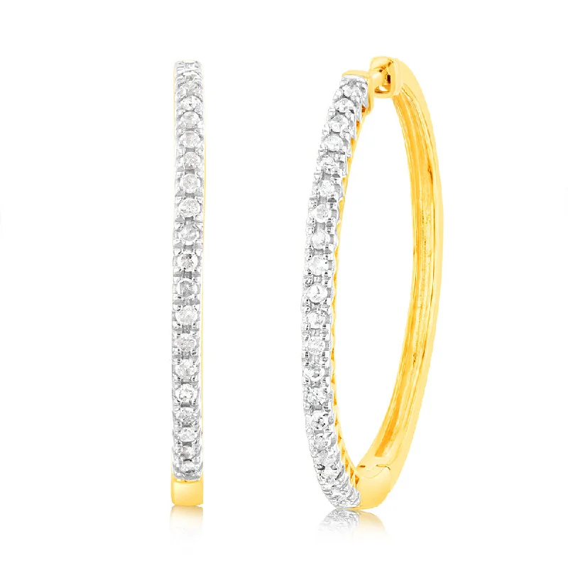 Elegant Crystal Earrings For Evenings Out-Gold Plated Sterling Silver 1/5 Carat Diamond Hoop Earrings