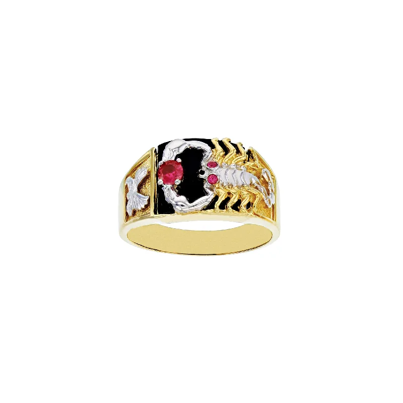 Trendy Stackable Engagement Rings For Chic Brides-Red-Eyes Black Onyx Scorpion & Eagle Men's Ring (14K)