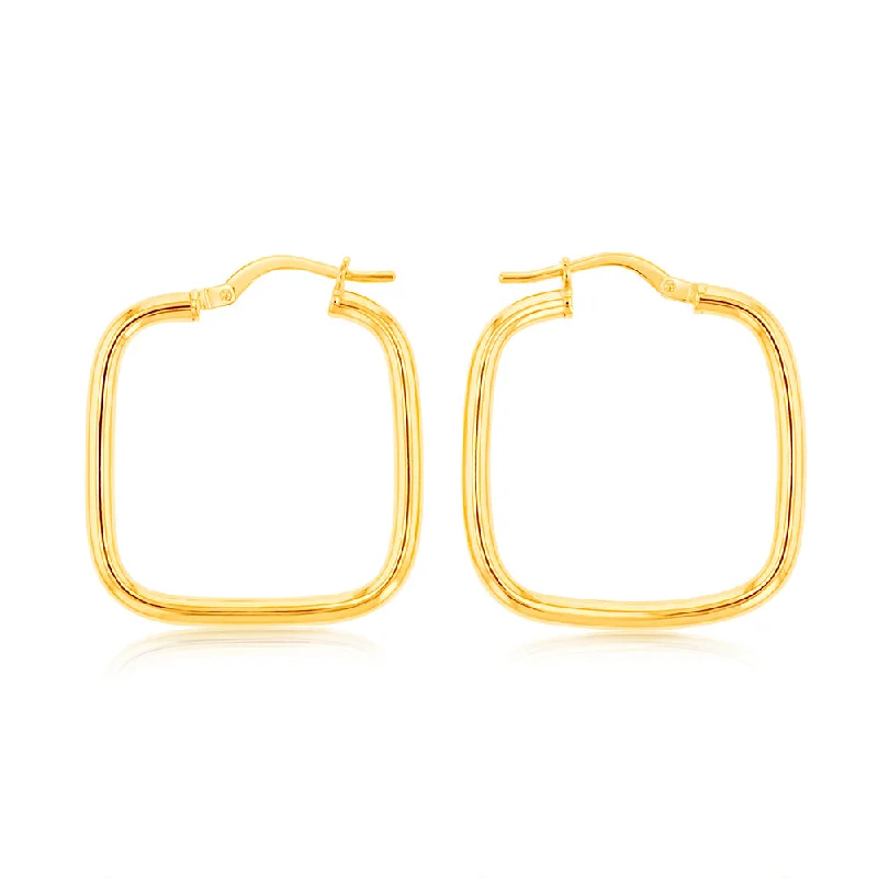 Silver Stud Earrings For Everyday Wear-Silverfilled 9ct Yellow Gold Square 20mm Hoop Earrings