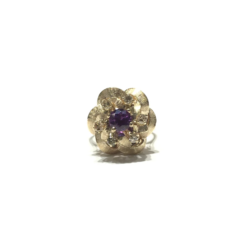 Fashionable Rings For Trendy Looks-Flower Amethyst and Diamond Statement Ring (14K)