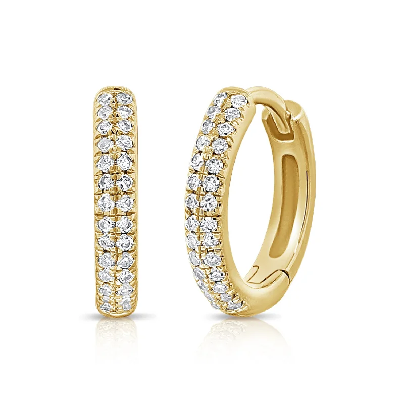 Glamorous Earrings For Elegant Evenings-Double Row Diamond Huggie Hoop Earrings in 14K Gold