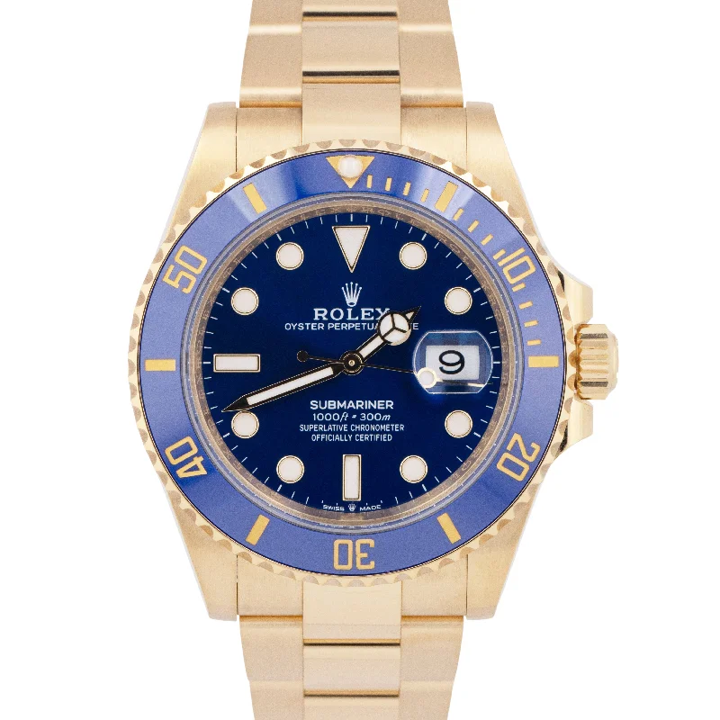 Unique Diamond-Set Watches For Bold Statements-NEW PAPERS Rolex Submariner Date 41mm 18K Yellow Gold Blue Watch 126618 LB BOX