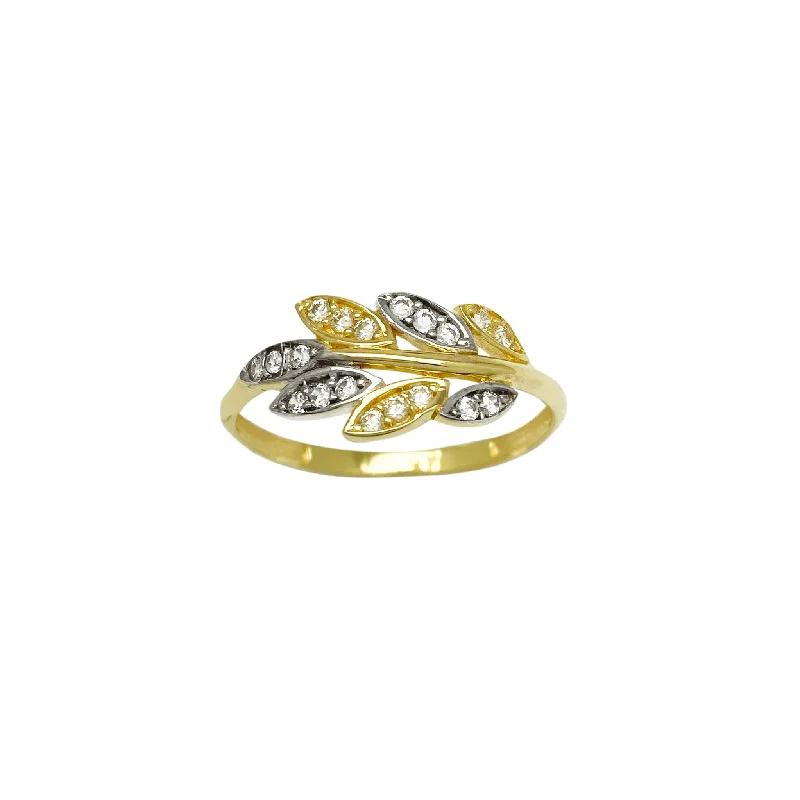 Simple Gold Rings For Everyday Glam-Stone-Set Branch Leaves Ring (14K)