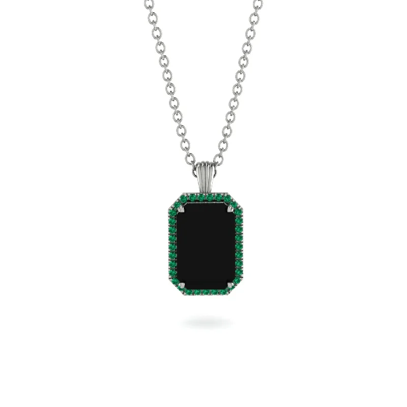 Halo Emerald Cut Black Diamond Necklace - Izabella No. 24