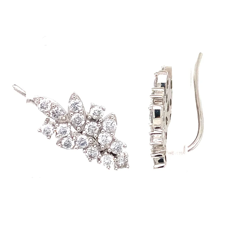 Artistic Hoop Earrings For Creative Styles-14K White Gold Diamond Climber Earrings