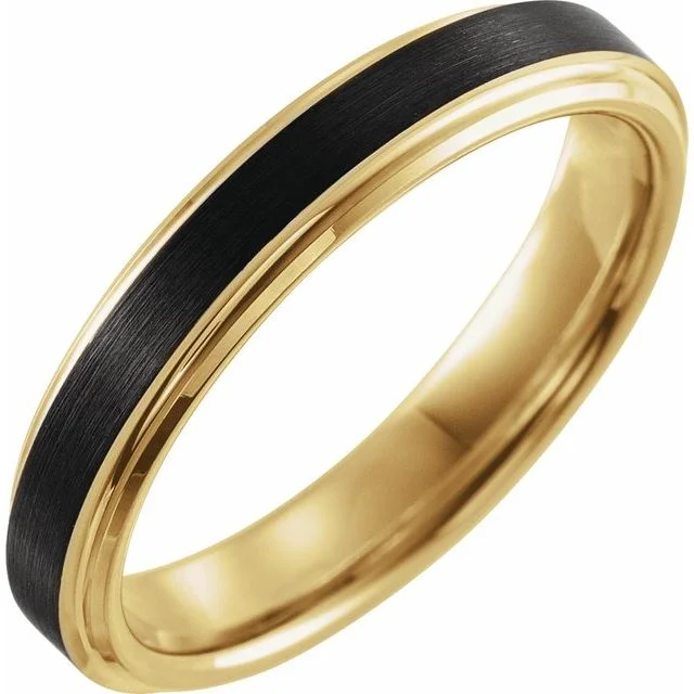 Simple Cocktail Rings For Elegant Nights-18K Yellow Gold PVD & Black PVD Tungsten 4 mm Band with Satin Finish