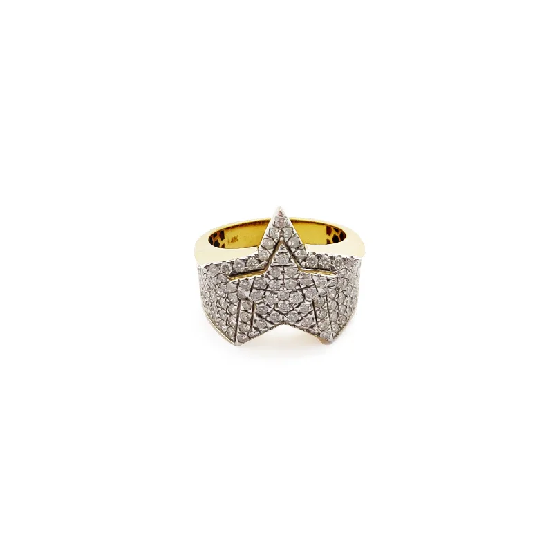 Bold Gemstone Rings For Statement Pieces-Diamond Iced-Out Emerging Star Diamond Ring (14K)