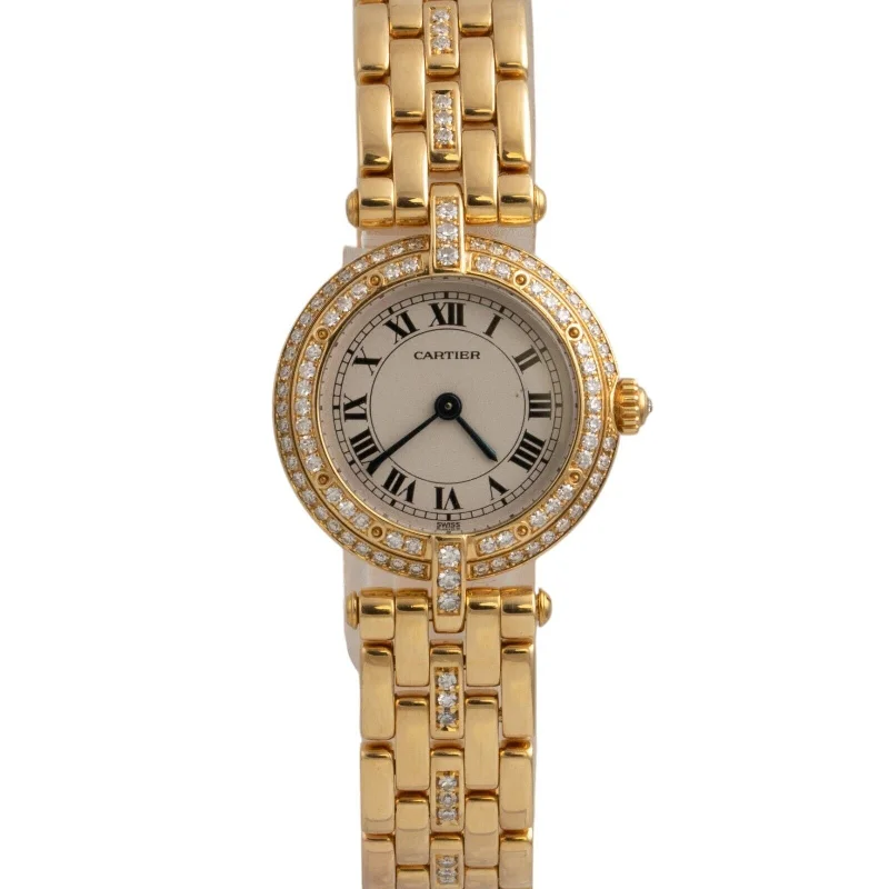 Durable Rubber Band Watches For Active Wear-Cartier Panthere Vendome 2275 18k Yellow Gold Diamond White Roman Watch 24mm