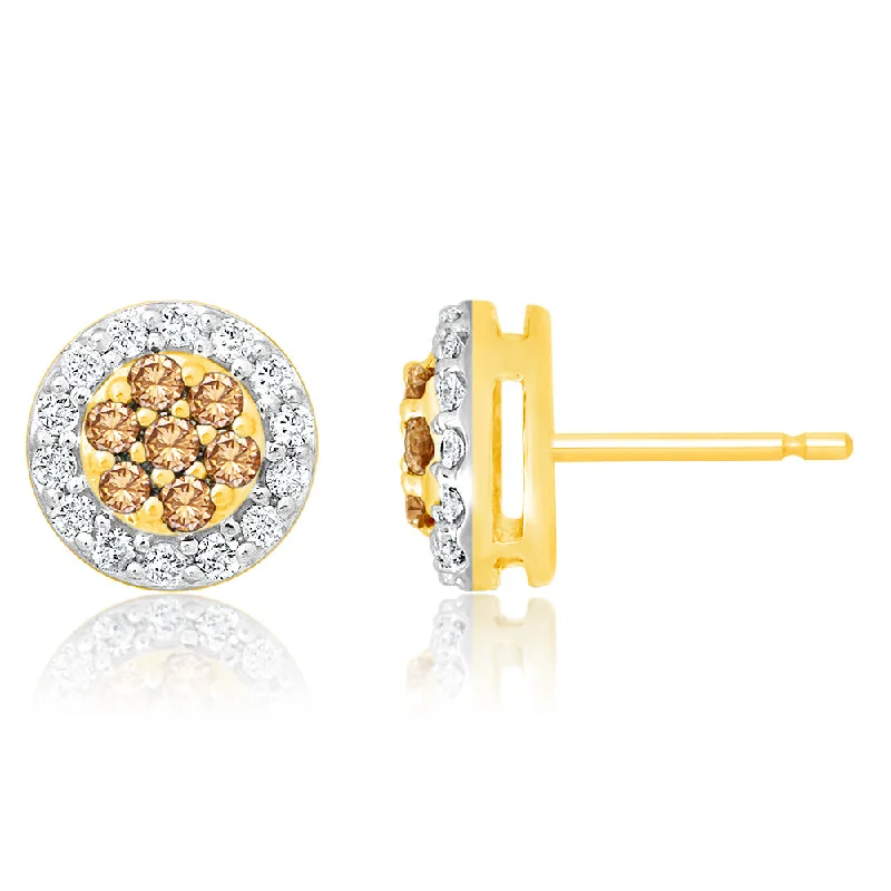 Bright Silver Earrings For Fashion Statements-9ct Yellow Gold Stud Earrings with 1/2 Carat of Diamonds