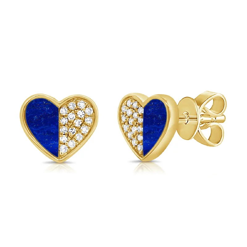 Modern Earrings For Fashion Lovers-Lapis & Diamond Hearts & Love Stud Earrings