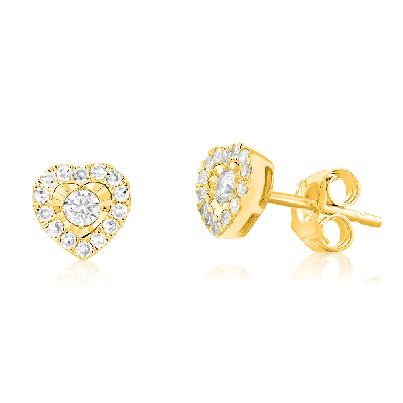 Designer Silver Earrings For Stylish Women-Luminesce Lab Grown 9ct Yellow Gold 1/4 Carat Diamond Heart Stud Earrings