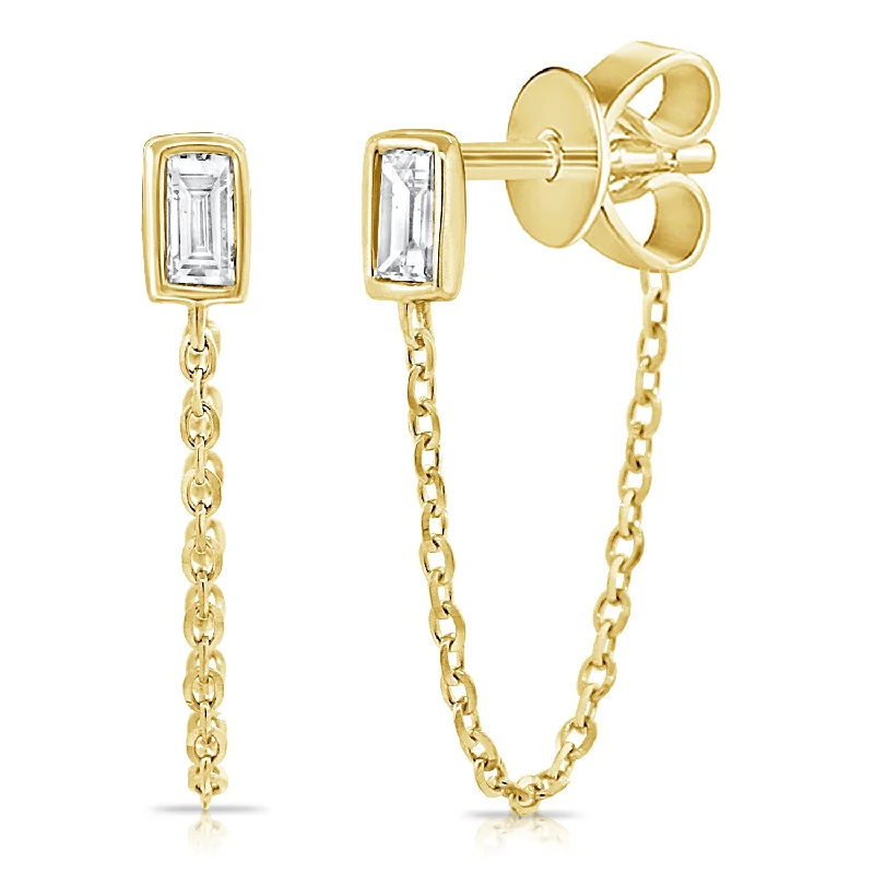 Trendy Earrings For Casual Outfits-Diamond Bezel Stud with Chain