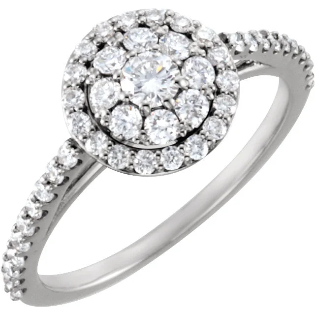 Luxury Gemstone Rings For Special Occasions-14K White Gold 3/4 CTW Diamond Cluster Halo-Style Engagement Ring