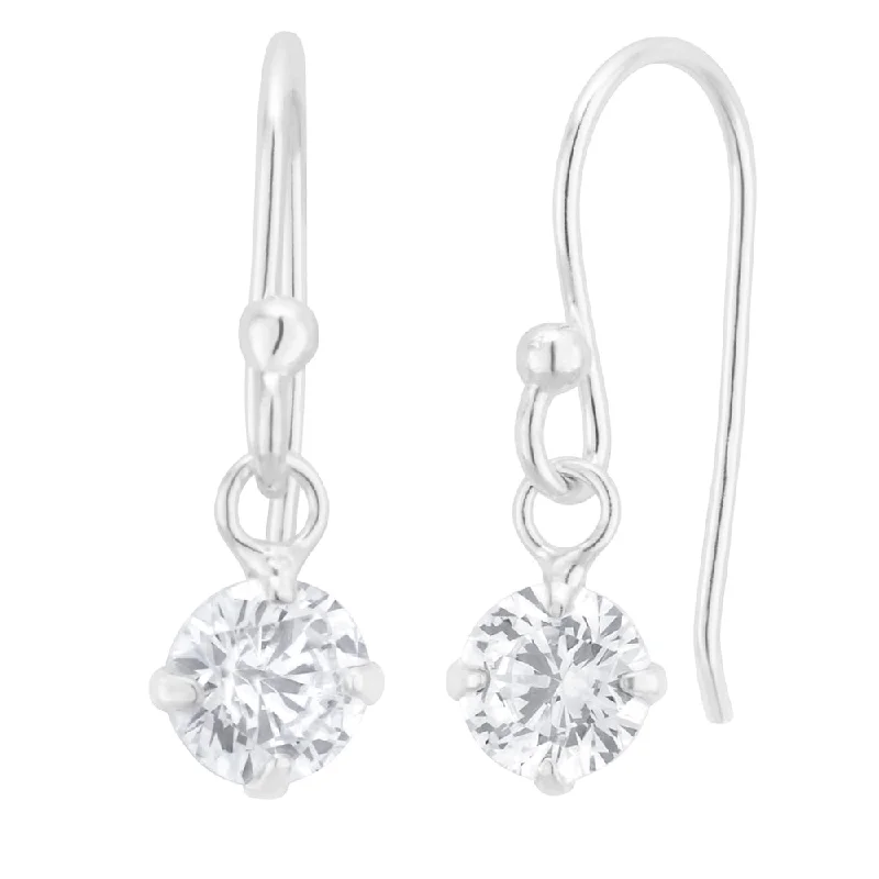 Designer Silver Earrings For Stylish Women-Sterling Silver Zirconia Round Drop Earrings