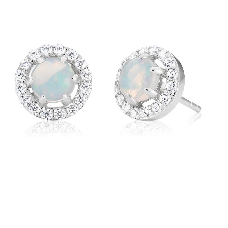 Vintage Gold Earrings For Old-World Charm-Sterling Silver Created White Opal and Cubic Zirconia Stud Earrings