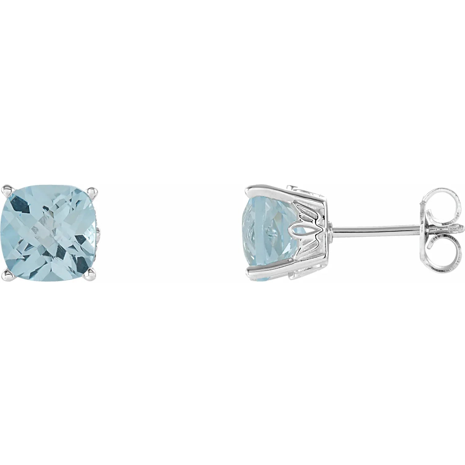 Natural Gemstone Earrings For Organic Style-Sterling Silver 5x5 mm Cushion Natural Sky Blue Topaz Earrings