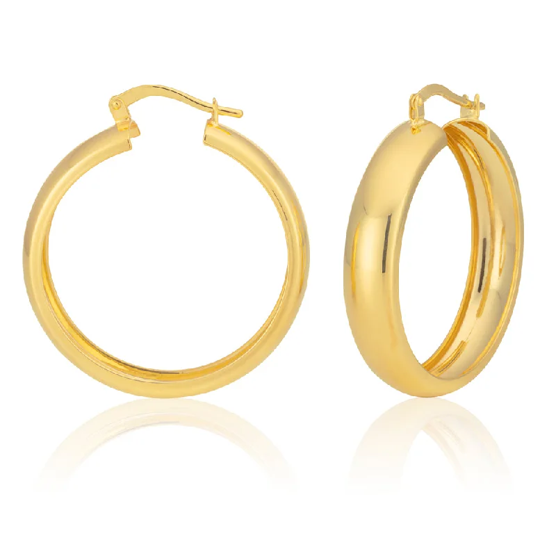 Sophisticated Earrings For Work Wear-9ct Yellow Gold Silver Filled 6x25mm Hoop Earrings