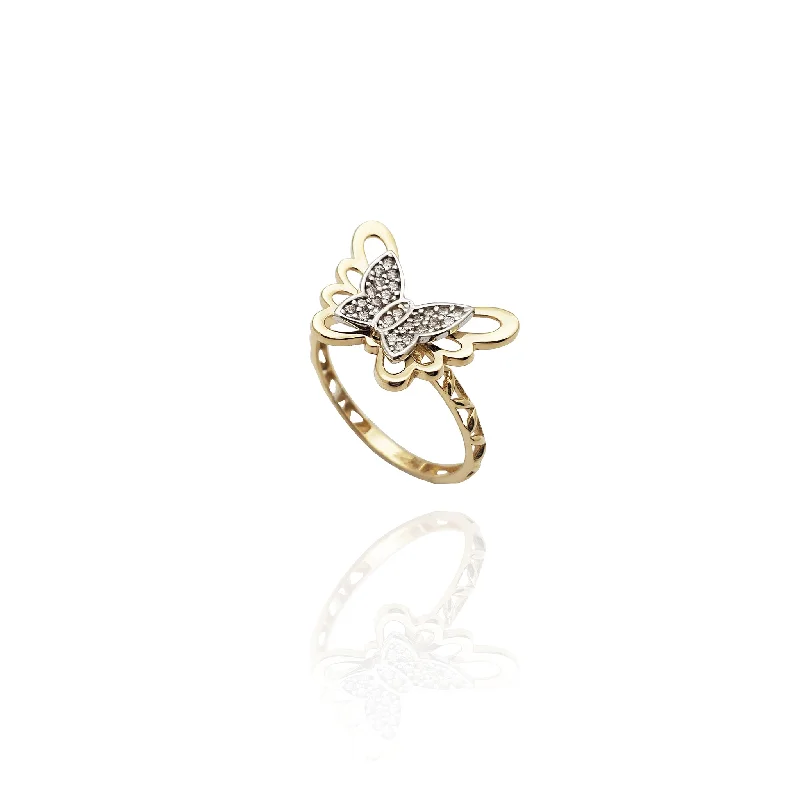 Personalized Wedding Rings For Custom Designs-Wispy Butterfly CZ Ring (14K)