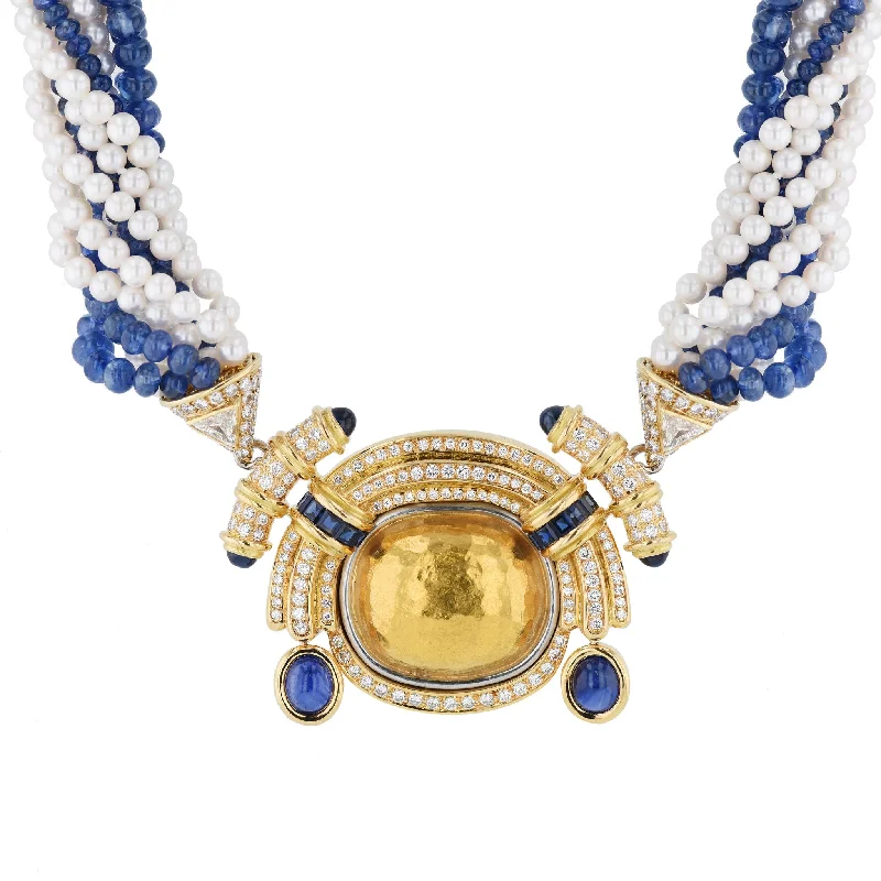 Chaumet Diamond, Sapphire and Pearl French Estate Necklace