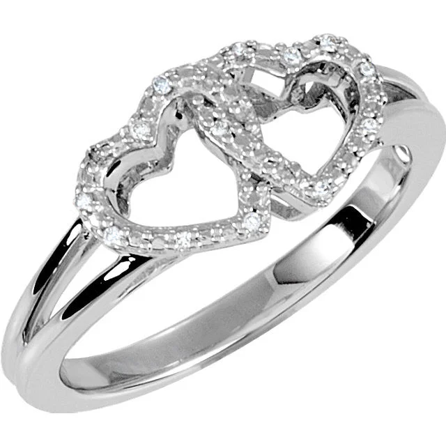 Elegant Engagement Rings For Romantic Proposals-Sterling Silver .05 CTW Diamond Double Heart Design Ring