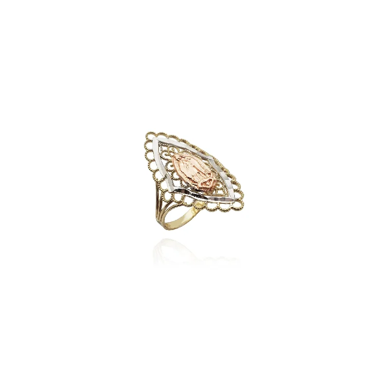 Custom Promise Rings For Thoughtful Gifts-Tri-Color Virgin Mary Rope Ring (14K)