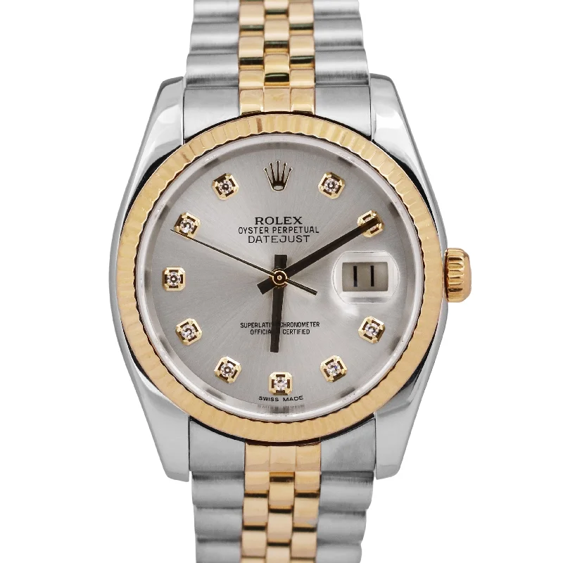 Luxury Swiss-Made Watches For Precision And Style-MINT Rolex DateJust 36mm SILVER DIAMOND 18K Gold SUPER JUBILEE 116233 Watch