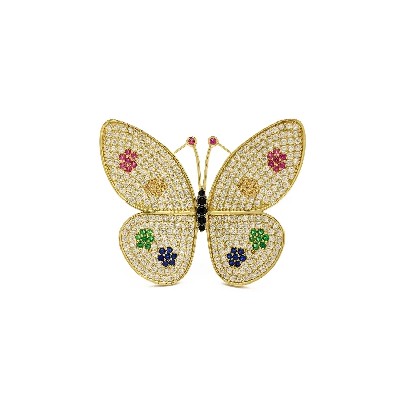 Unique Gemstone Rings For Bold Statements-Oversized Multicolor Butterfly Ring (14K)