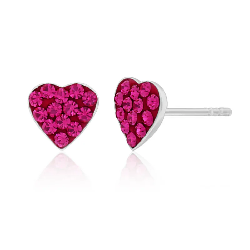 Unique Colored Earrings For Stylish Women-Sterling Silver Crystal Pink Heart Stud Earrings