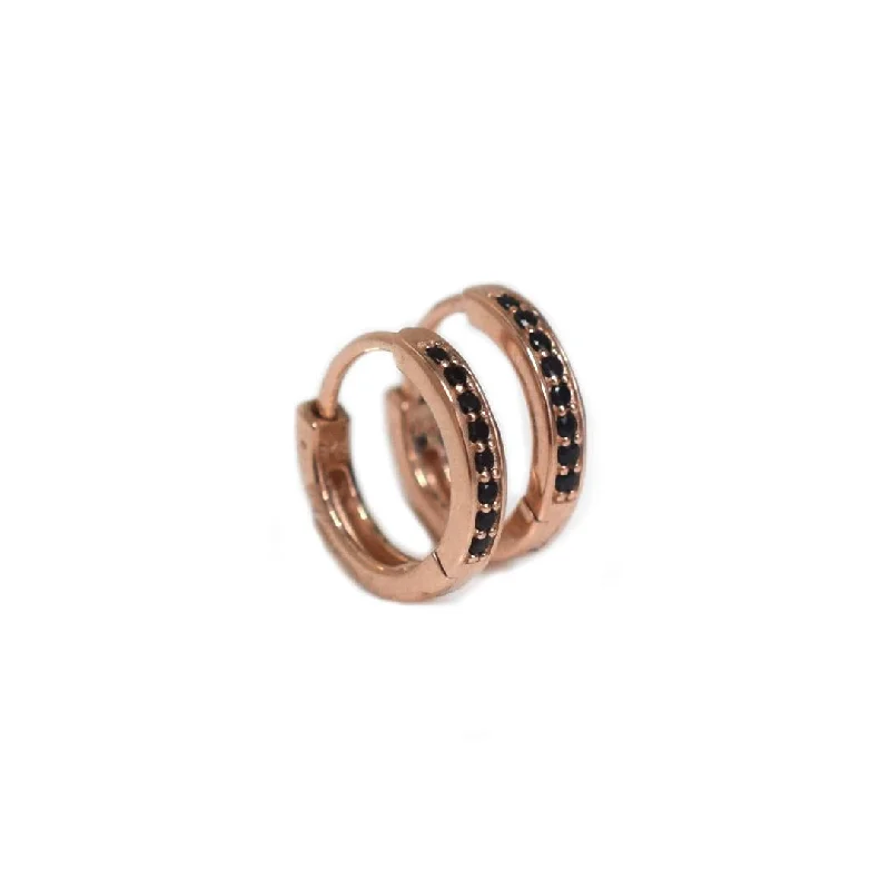 Elegant Pearl Earrings For Evening Glam-Rose Gold Mini Black Diamond QT Hoops