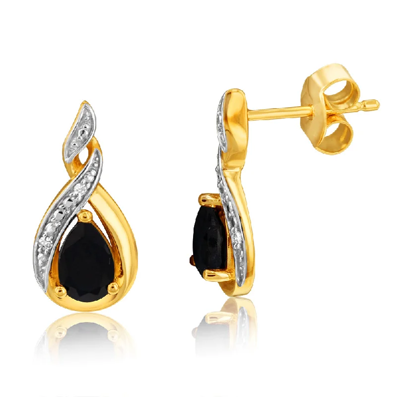 Double Hoop Earrings For Fashion Forward Looks-9ct Yellow Gold Diamond And Sapphire Drop Earrings