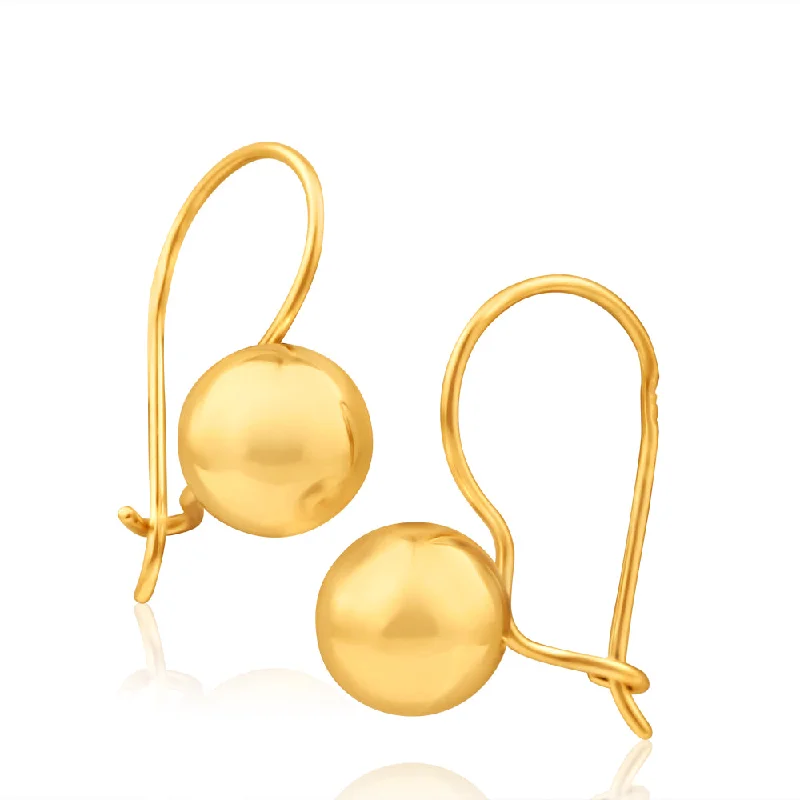 Funky Earrings For Creative Fashion-9ct Yellow Gold Euroball Drop Earrings