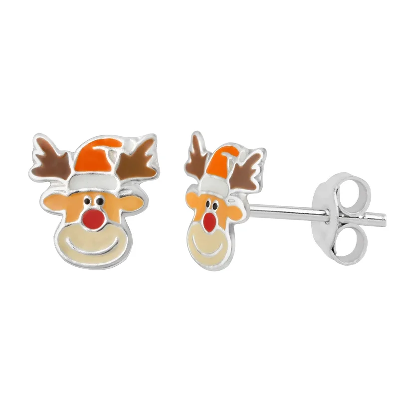 Classic Hoop Earrings For Timeless Style-Sterling Silver Christmas Reindeer Stud Earrings