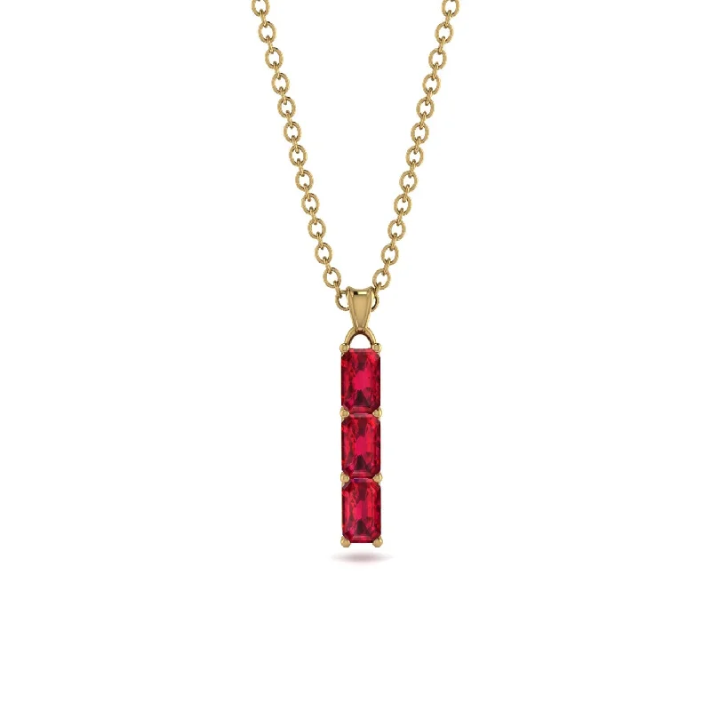 3 Emeralds Cut Ruby Necklace With Hidden Diamonds - Ember No. 70