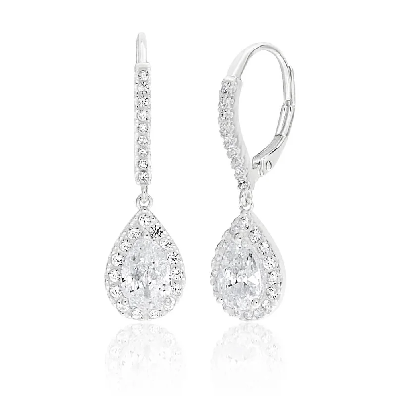 Luxury Earrings For Fashion Icons-Sterling Silver Cubic Zirconia Pear Shaped Drop Earrings