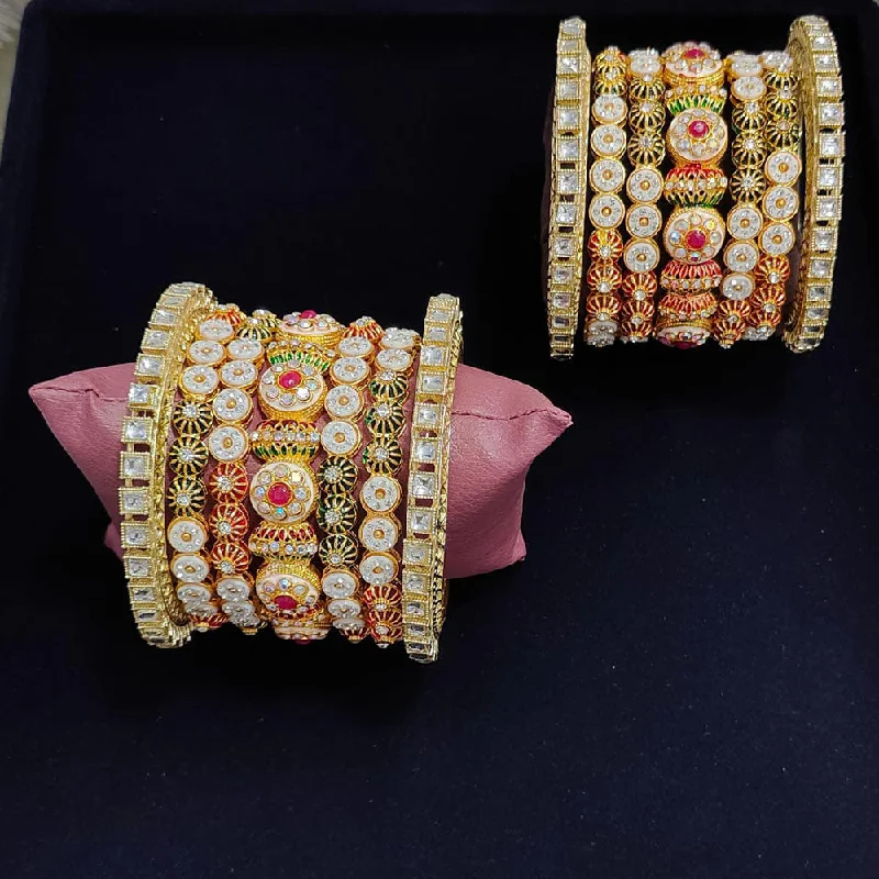 Simple Silver Bangles For Effortless Style-Pooja Bangles Gold Plated Austrian Stone And Meenakari Bangles Set