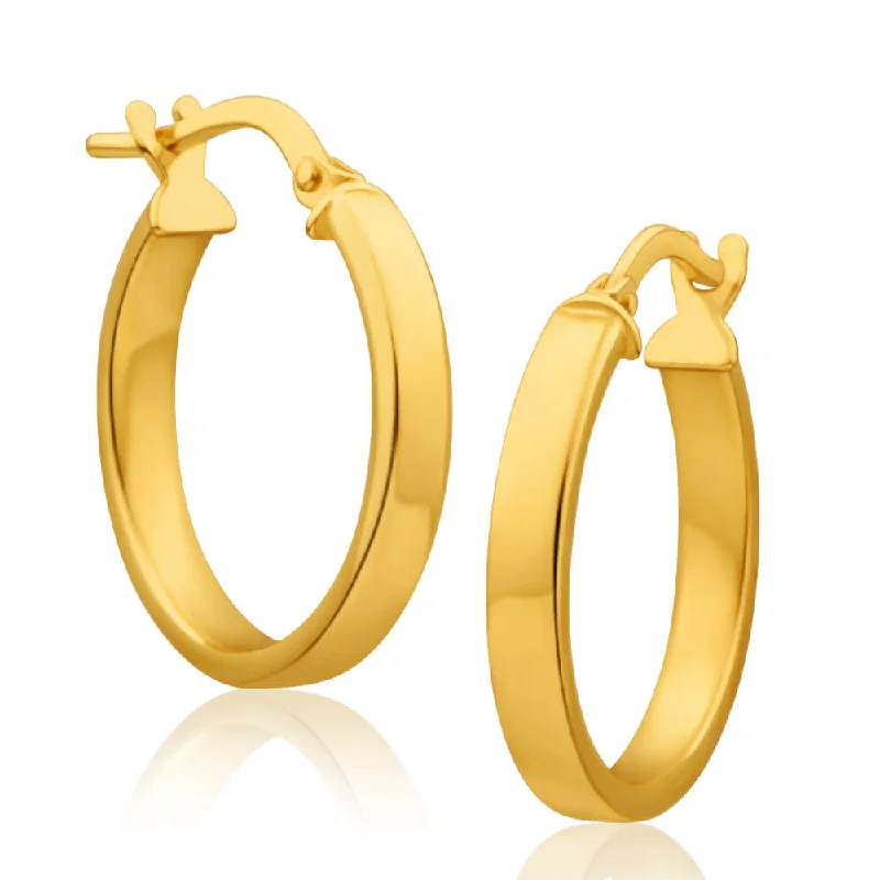 Gorgeous Dangle Earrings For Nightlife-9ct Yellow Gold Silver Filled Square Edge 15mm Hoop Earrings