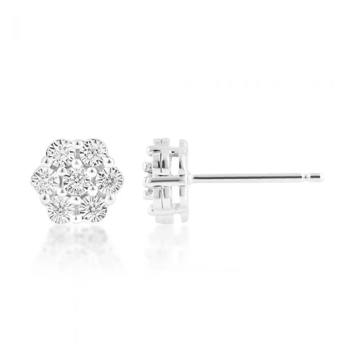 Affordable Silver Earrings For Daily Style-0.10 Carat Diamond Stud Earrings in Sterling Silver