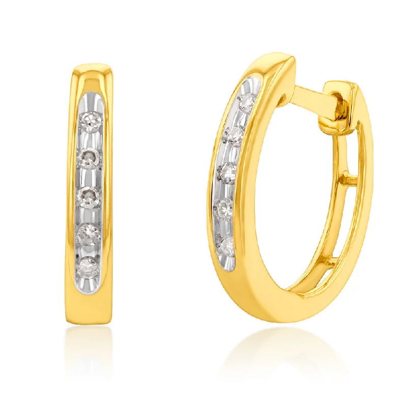 Stylish Earrings For Night Out-9ct Yellow Gold  Diamond Hoop Earrings